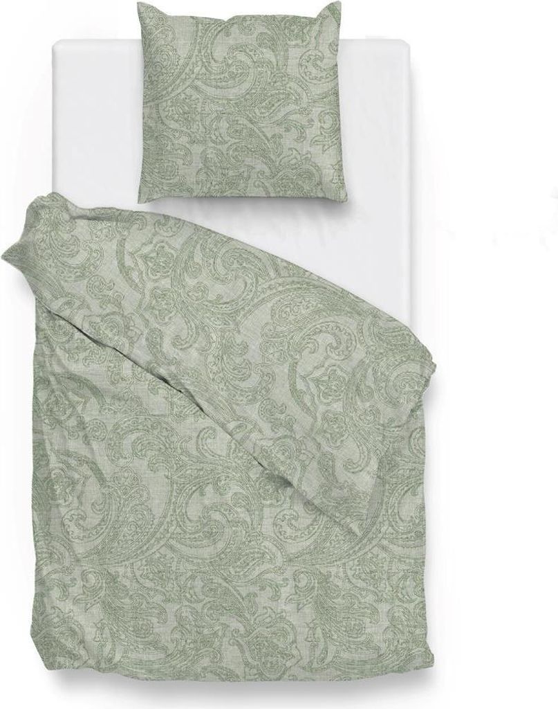 Zo! Home Baumwolle Bettwäsche 135x200 Paisley di Lino Moss Green grün meliert
