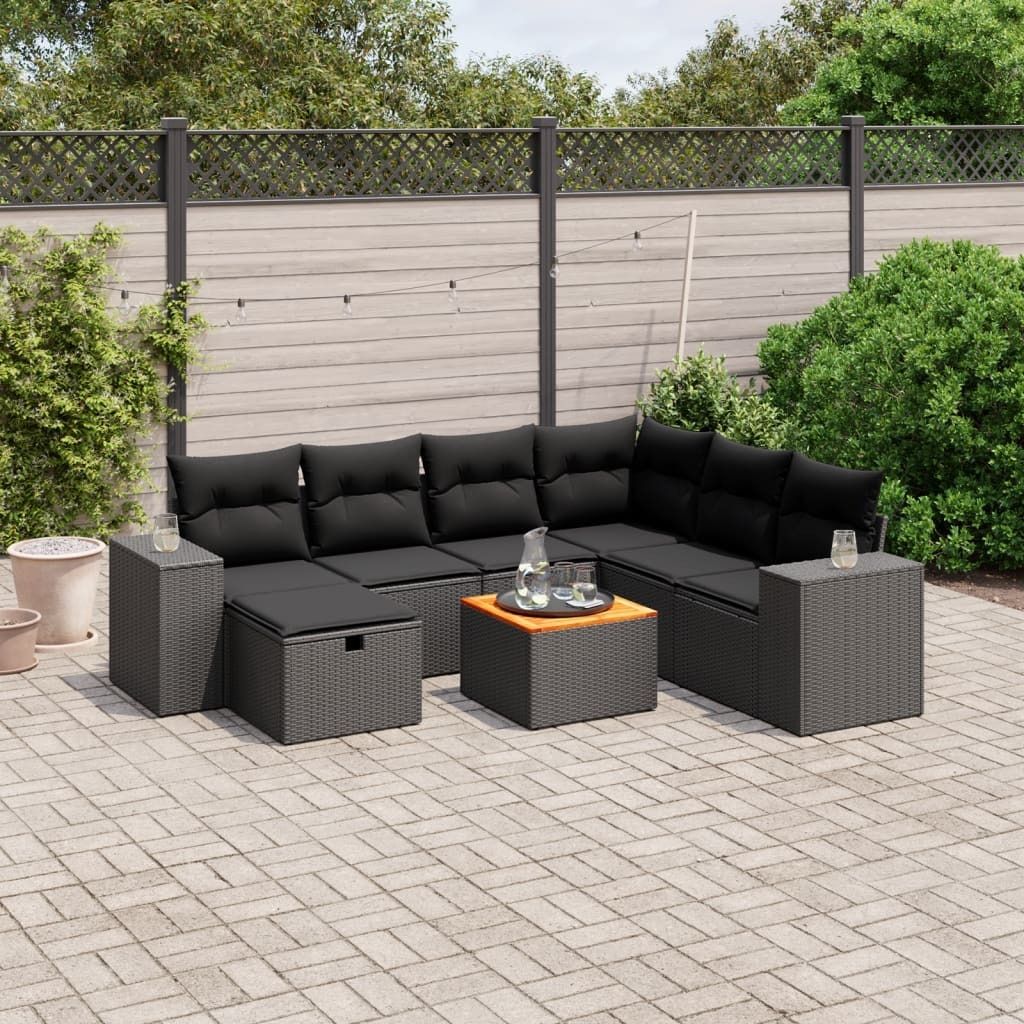 Design 8-tlg. Garten-Sofagarnitur mit Kissen Schwarz Poly Rattan, Gartenmöbel-Sets 2024 Neu