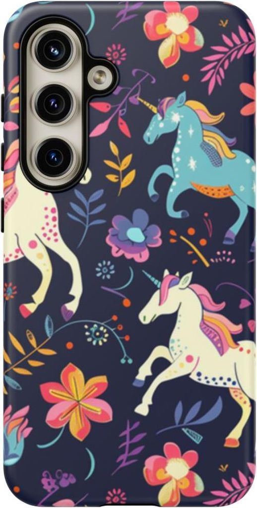 Bunte Einhörner und Blumenmuster – Hülle Kompatibel mit Samsung Galaxy S24