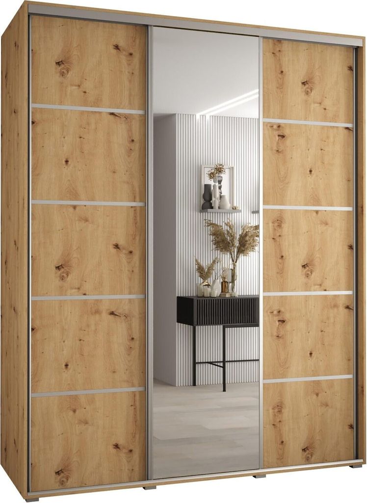 MEBLE KRYSPOL Cannes 5 Schrank mit 3 Schiebetüren - 205,2x190x60 cm - Artisan Artisan Silber