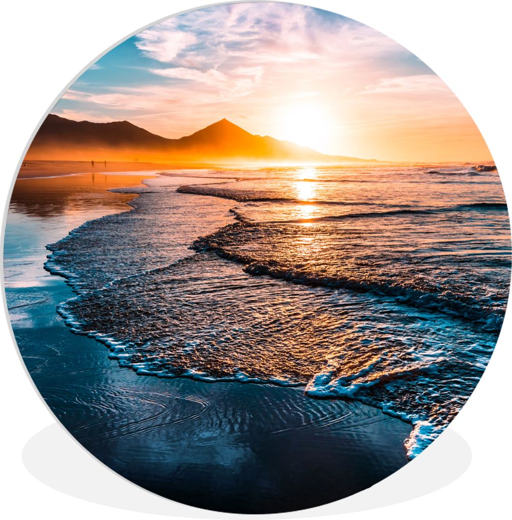 MuchoWow Rundes Wandbild - Runde Bilder Sonnenuntergang - Meer - Berg - Horizont - Landschaft - Blau Ø 30 cm Kreis Wanddekoration Kunststoff - W...