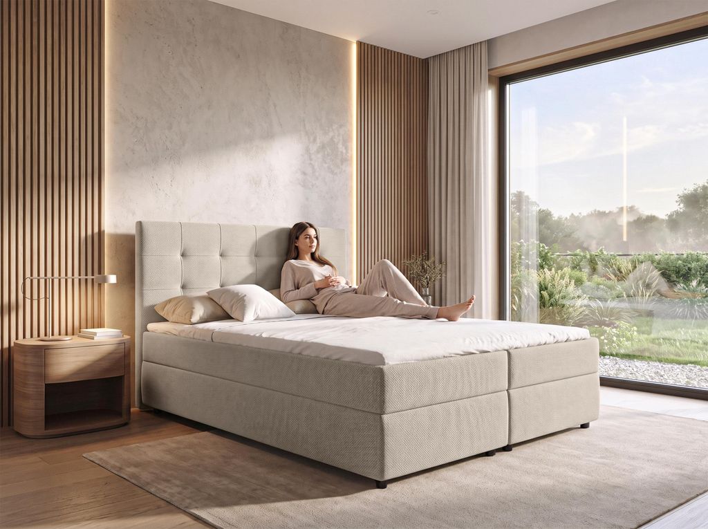 AX LIVING Boxspringbett 160x200 cm Sakarya Beige - Produktbild 