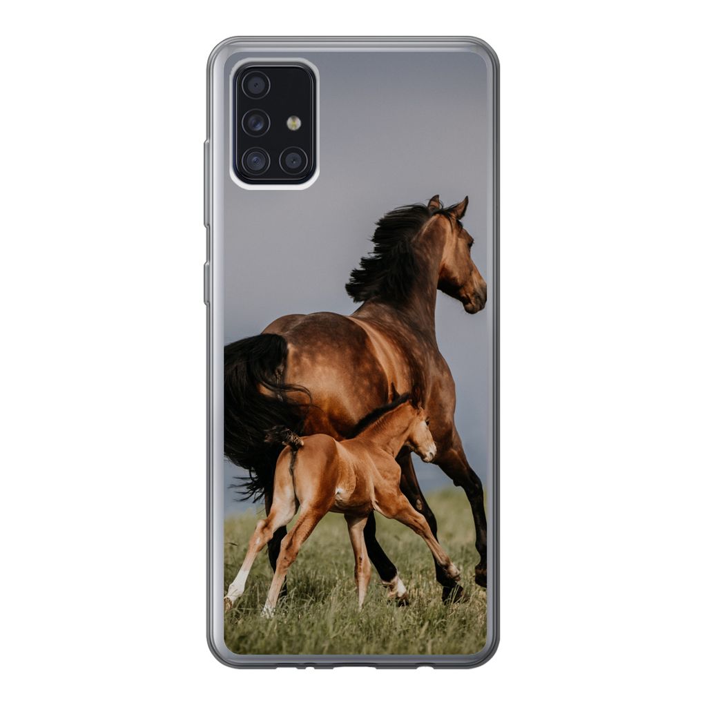 MuchoWow Handyhülle Schutzhülle Hülle für Samsung Galaxy A52 5G Tiere - Pferde - Fohlen Silikon Softcase Handy Hülle - Umschlag