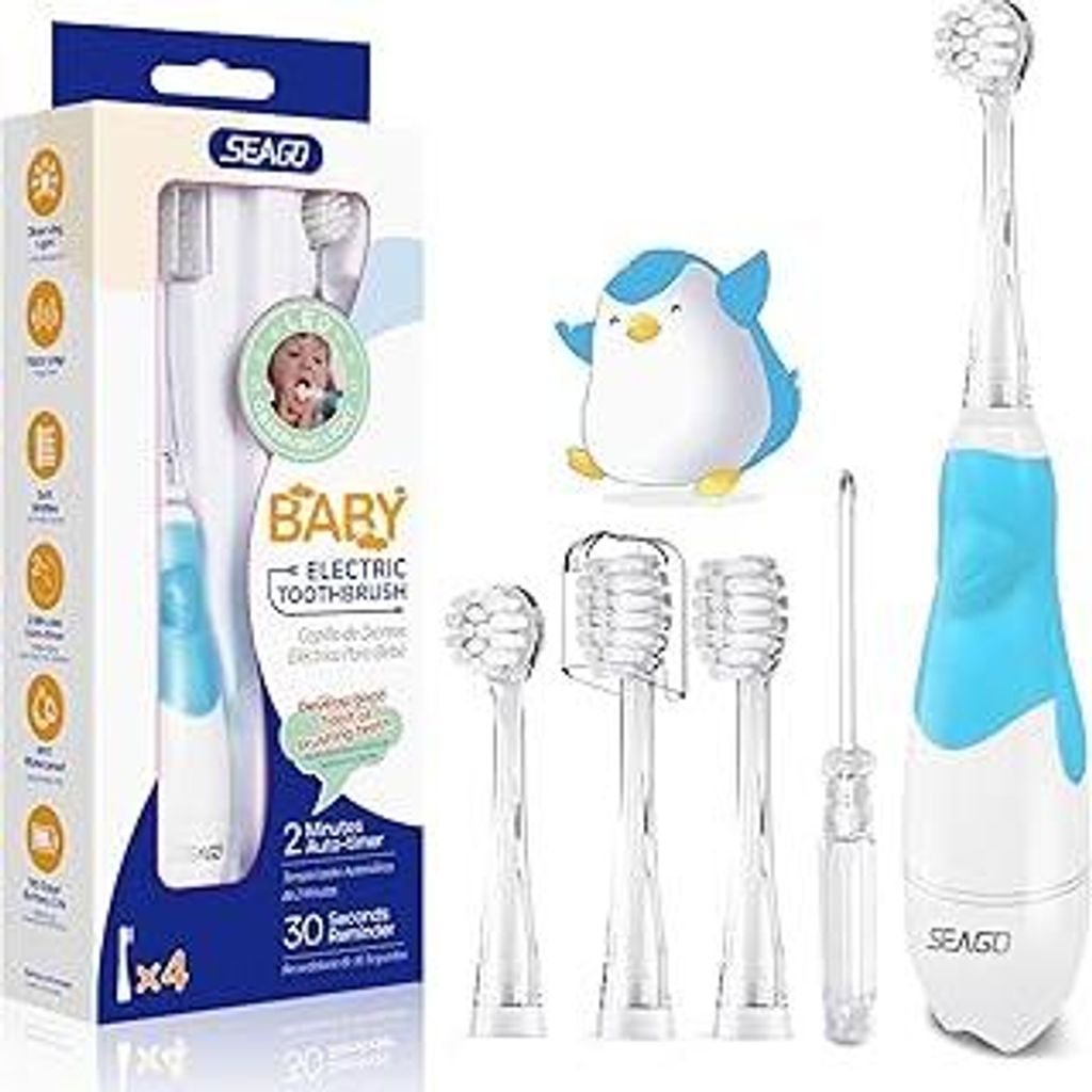 Seago SG-513 Elektrische Zahnbürste Kinder Baby Kinderzahnbürste Elektrisch ab 0-3 Jahre mit LED Licht Smart Timer Babyzahnbürste Wasserdicht IP...