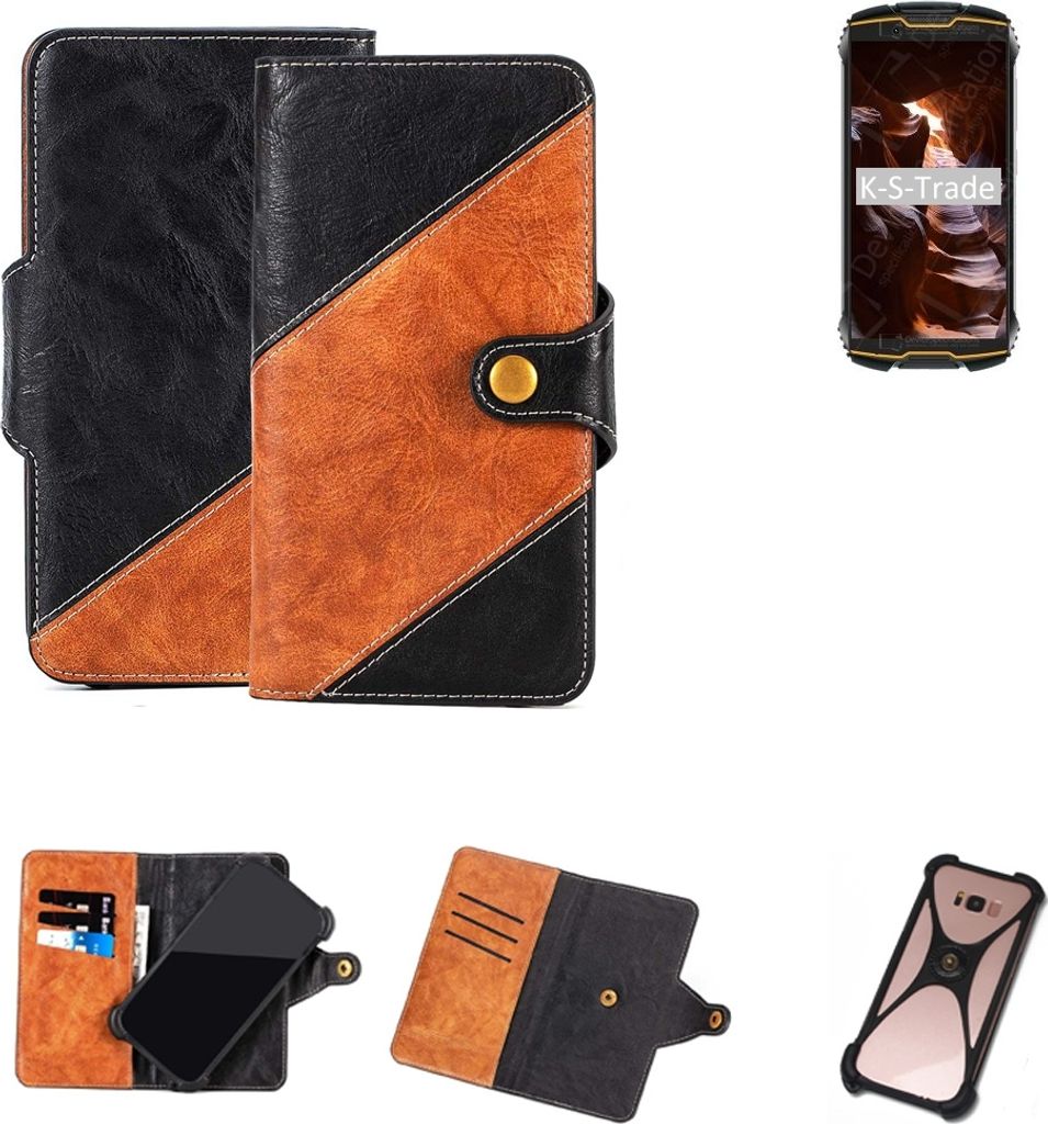 K-S-Trade Handyhülle Schutzhülle Bookstyle Case Wallet-Case kompatibel mit Cubot King Kong Mini Handy Cover Bumper Klapphülle schwarz hellbraun 1x