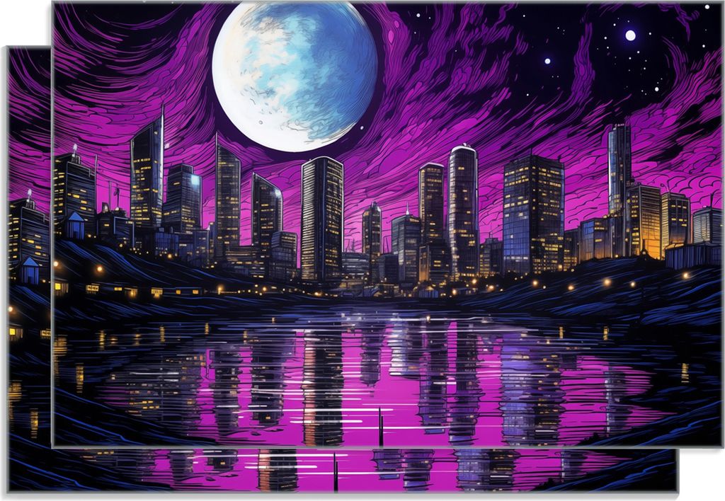Wallario Frühstücksbrettchen 2er Set aus Glas, je 20 x 30 cm, mit rutschfesten Füßen, Motiv Mond über der Stadt