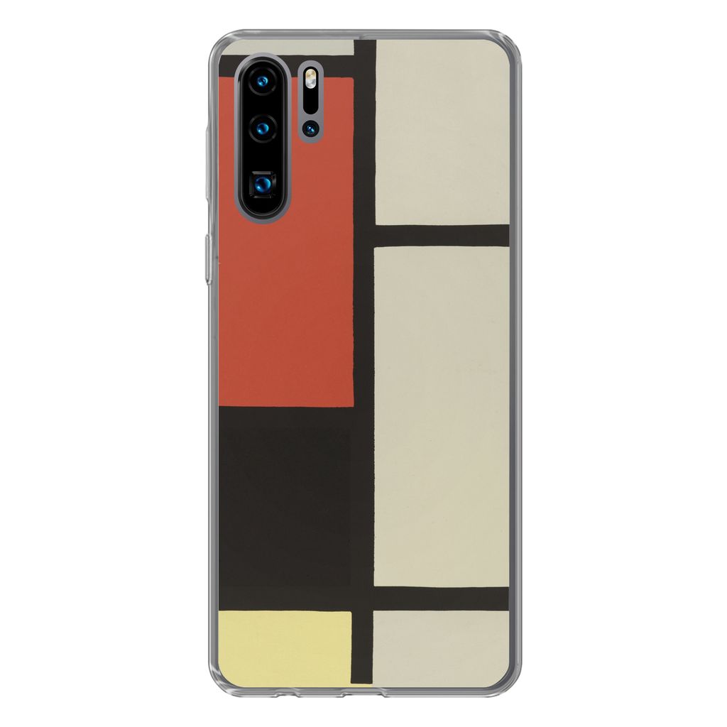MuchoWow Handyhülle Schutzhülle Hülle für Huawei P30 Pro Komposition mit rotem Quadrat, schwarz, blau - Piet Mondrian Silikon Softcase Handy ...