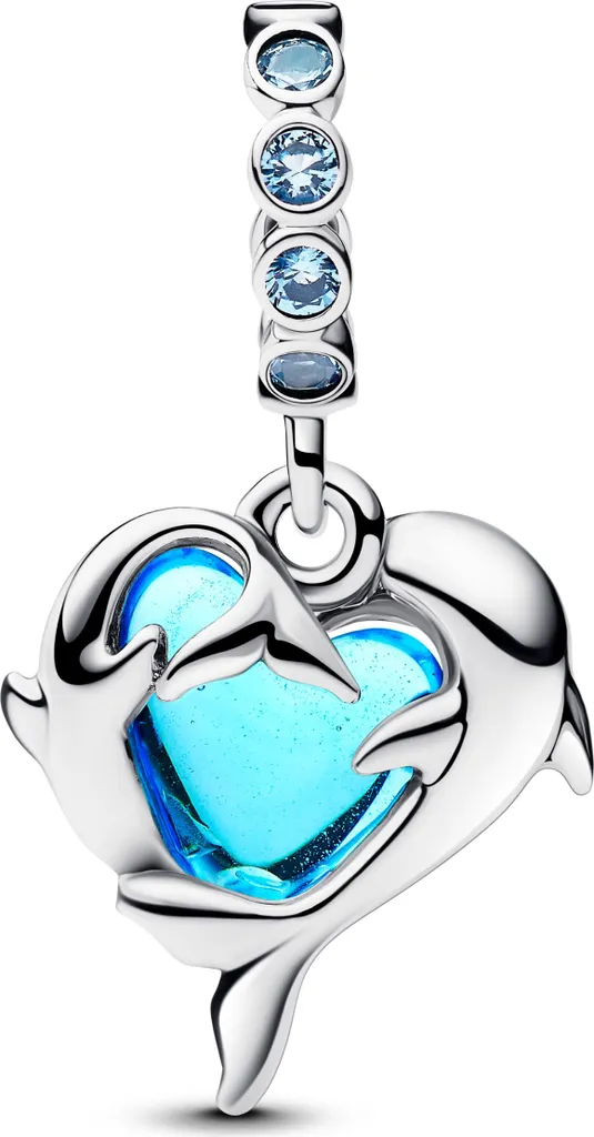Pendentif dauphins pour bracelet Pandora en argent massif et cristal