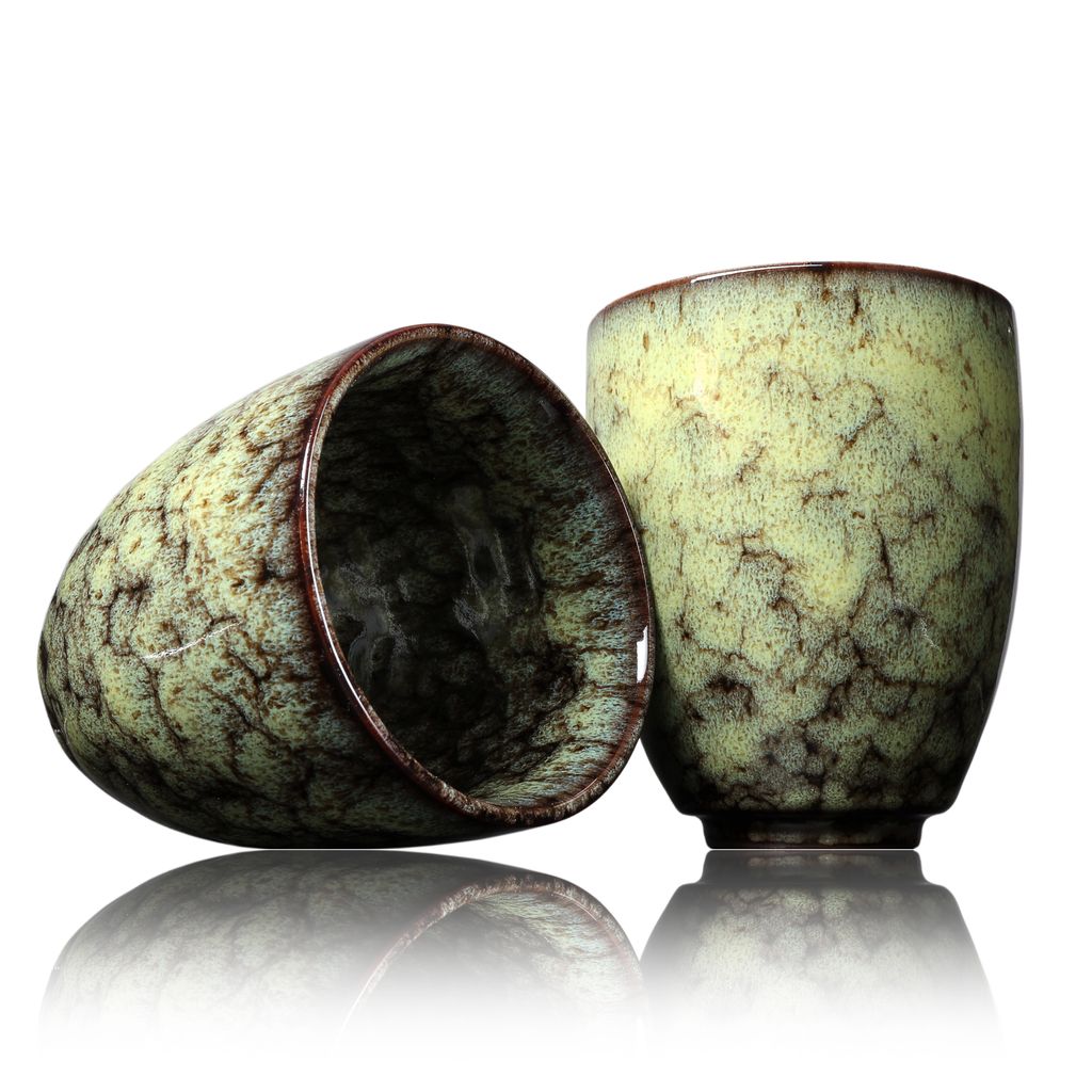 Kaffee Becher Keramik, Design Kaffee-Tasse ohne Henkel 200ml, Tee-Tasse 2er Set, coffee mug, tea cup, Tasse mit modernem Muster, bunte Unikate (res...