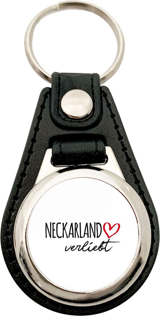 Huuraa Anhänger Neckarland verliebt Geschenk Metall mit Kunstleder Einkaufswagenlöser Neckarland Präsent