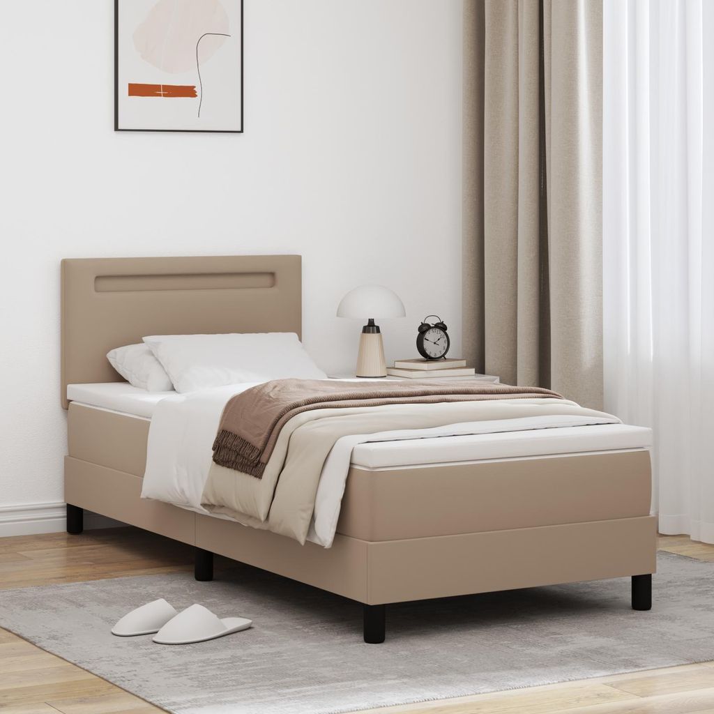 Boxspringbett mit Matratze Cappuccino 100x200 cm Kunstleder, Design Klassische Betten Neu