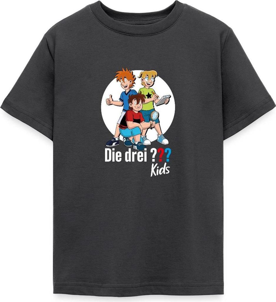 Spreadshirt Die Drei Fragezeichen Kids Justus, Peter, Bob Team Teenager T-Shirt, 134/146 (9-11 Jahre), Dunkelgrau