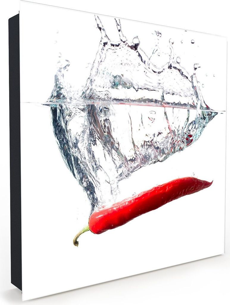 Nachbildung-Schlüsselkasten, Magnetpinnwand und Memoboard mit Glasfront Motiv Scharfe Chili im Wasser