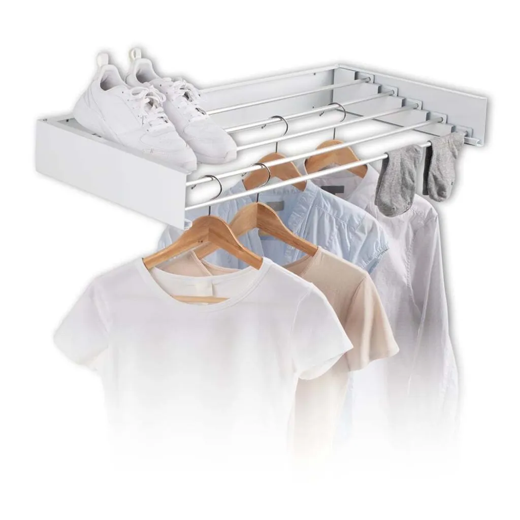 Séchoir Mural Extensible Inox et Blanc - Système Pliable Gain de Place
