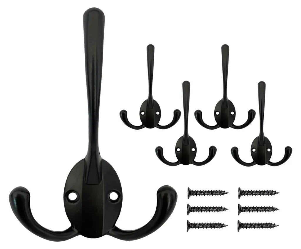 Crochet mural robuste noir lot de 5 patères triples en fonte rétro