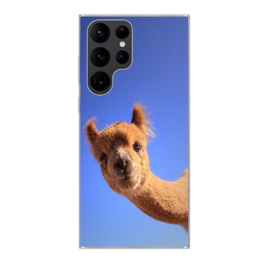 MuchoWow Handyhülle Schutzhülle Hülle für Samsung Galaxy S22 Ultra Alpaka - Braun - Blau Silikon Softcase Handy Hülle - Abbildung