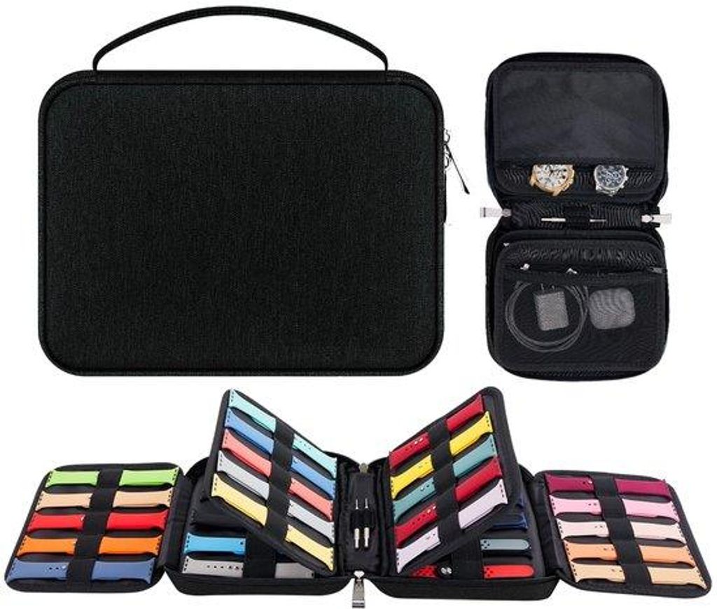 Nylon-Wasserdichter Organizer für 40 Armbänder, Auswechselbarer Armbandhalter für Armbänder und Armbandstecker (Schwarz)