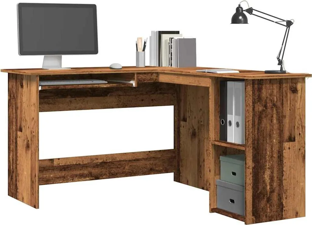 Gagnez de la place avec ce bureau d'angle aspect bois ancien multi-usage - 2