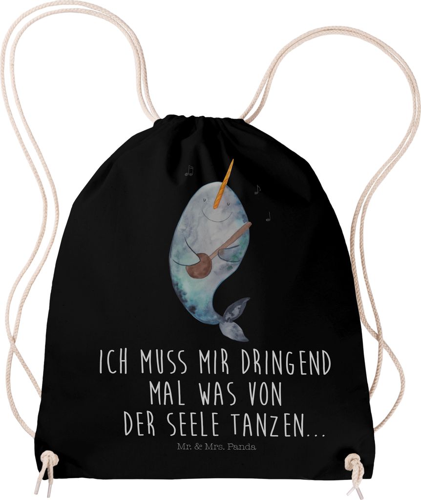 Mr. & Mrs. Panda Turnbeutel Narwal Gitarre - Schwarz - Geschenk, Stoffbeutel, gym tasche, wander rucksack, Beutel, festival, Wal, Probleme, Meer, T...