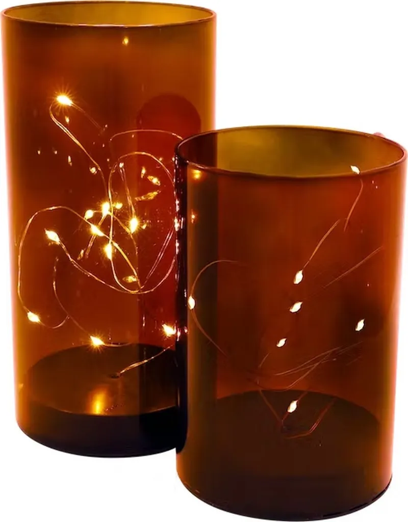 2 Lanterne LED Rosse in Vetro - Luci d'Atmosfera per Casa