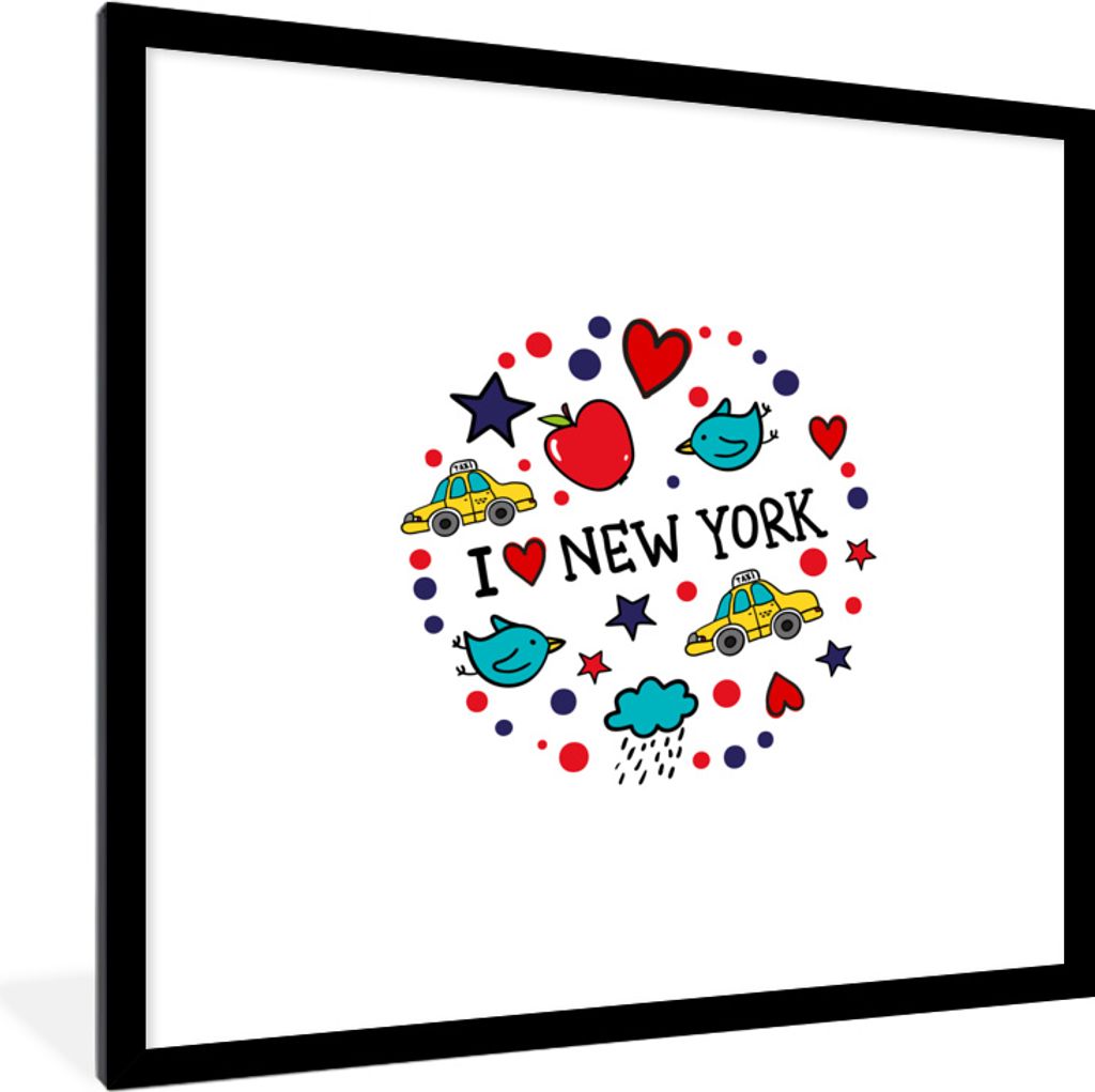 MuchoWow MuchoWow Gerahmtes Poster New York - Rund um - Taxi 40x40 cm - Poster mit zchwarzem Bilderrahmen - Poster - Plakat im Rahmen