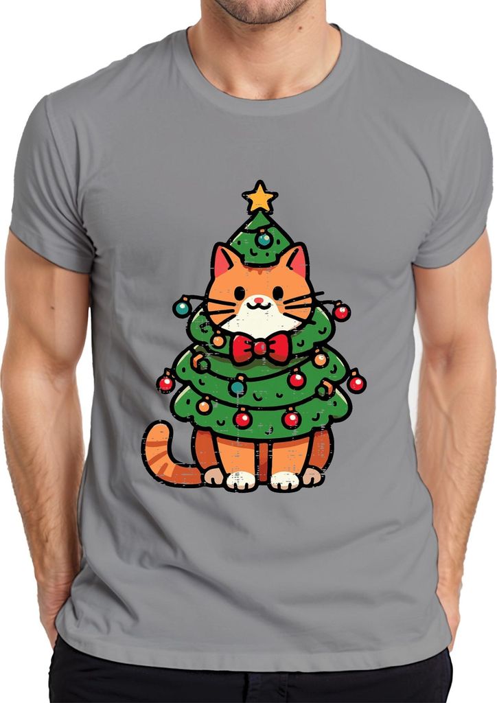 Süße Katze Christbaumkugel Weihnachtsbaum Deko Weihnachten Herren T-Shirt, Grau, M