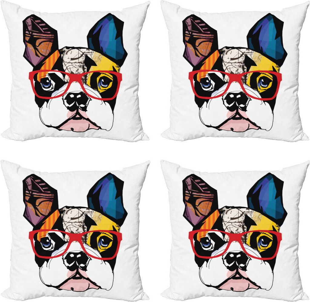 ABAKUHAUS Bulldogge Kissenbezug Set (4 Stück), Moderne Kunst Bunte, Moderner Doppelseitiger Digitaldruck, 50 cm x 50 cm, Mehrfarbig