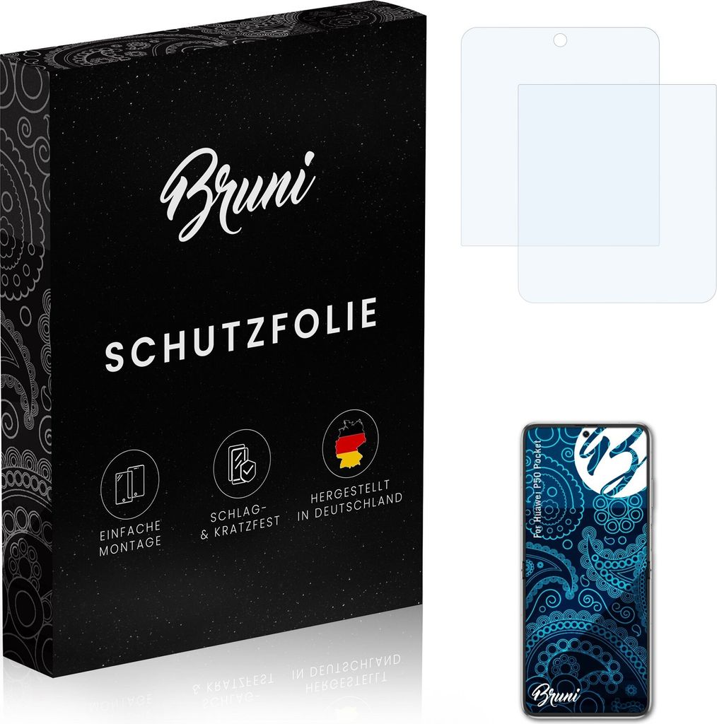 Bruni Basics-Clear 2x Schutzfolie kompatibel mit Huawei P50 Pocket Folie