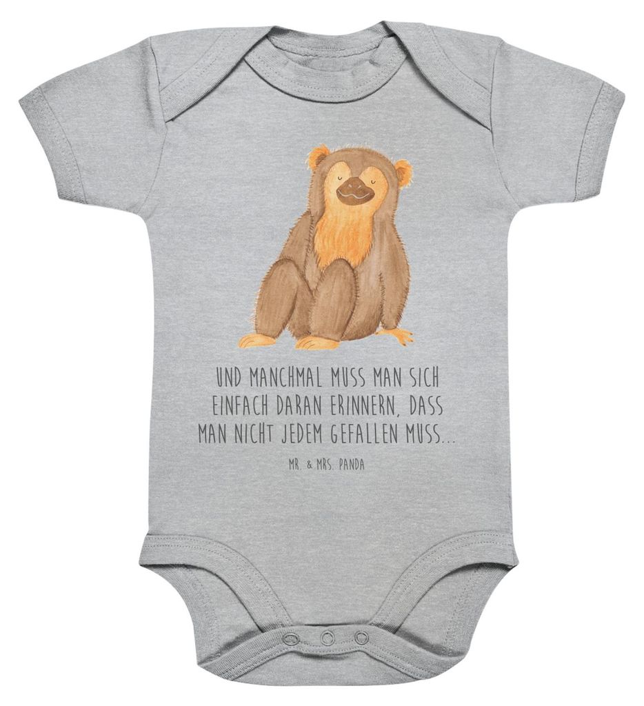 Mr. & Mrs. Panda Einteiler Affe 12. - 18. Monat - Heather Grey - Geschenk, Motivation, babykleidung body, Affen, Strampler, Selbstliebe, Liebe, bau...