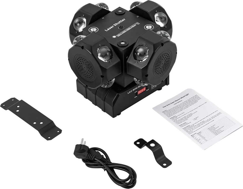 LED Bühnenlicht - Beam Moving Head 4‐Kopf - 200 W - Multi‐Effekte - AC 90–240 V - Schrittmotor - IP25 - Schwarz