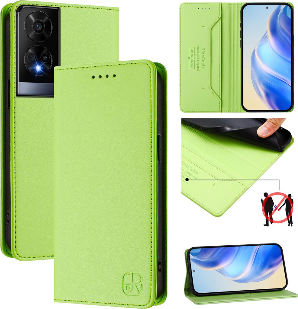Lederhülle für TCL 50XE 5G Hülle Flip Brieftasche Kartenfächern Ständer Schutzhülle Grün