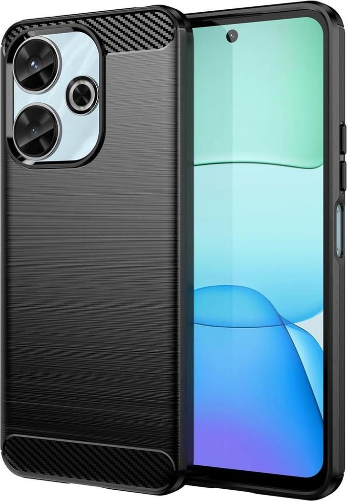 Conie Silikon Schutzhülle für Xiaomi Redmi 13 / Poco M6 Tasche Case Cover Bumper TPU Carbon Look Hülle in Schwarz