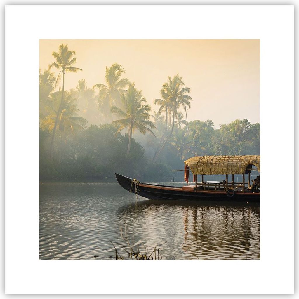 Poster - Poster ohne Rahmen - Indien Boot Fluss - 30x30 cm - Wand Bild - Wanddeko - Wandbilder - Kunstposter - Wandposter - Bilder - Kunstdruck - W...
