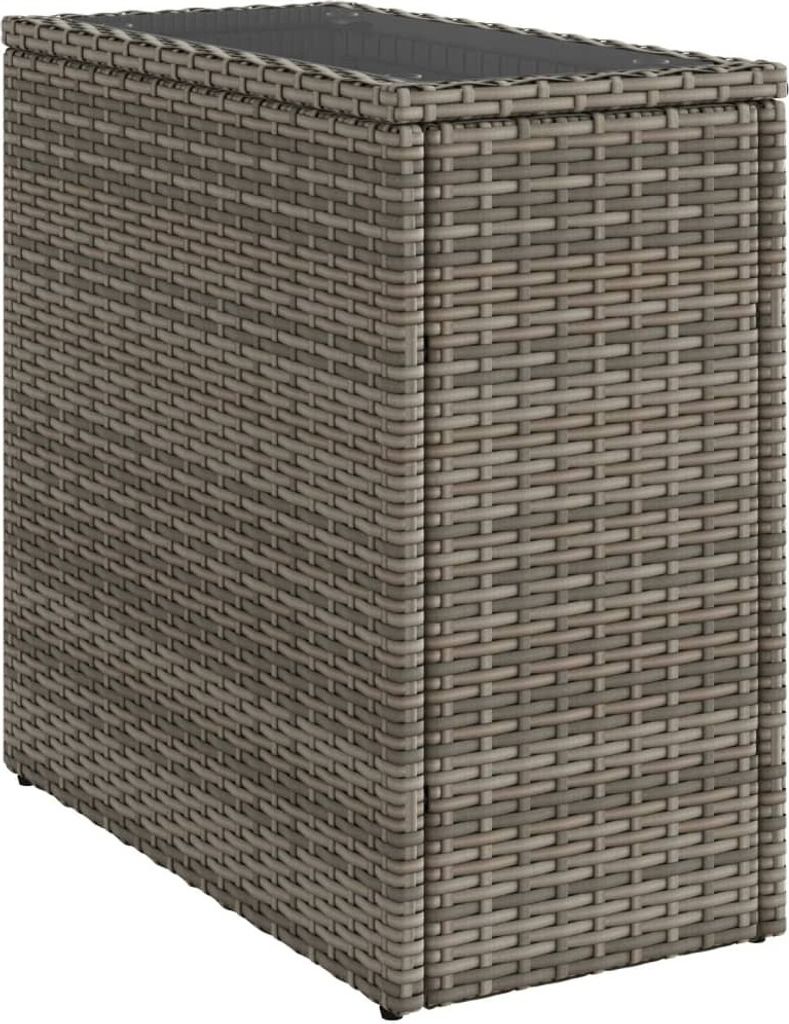 Garten-Beistelltisch mit Glasplatte Grau 58x27,5x55 cm Rattan
