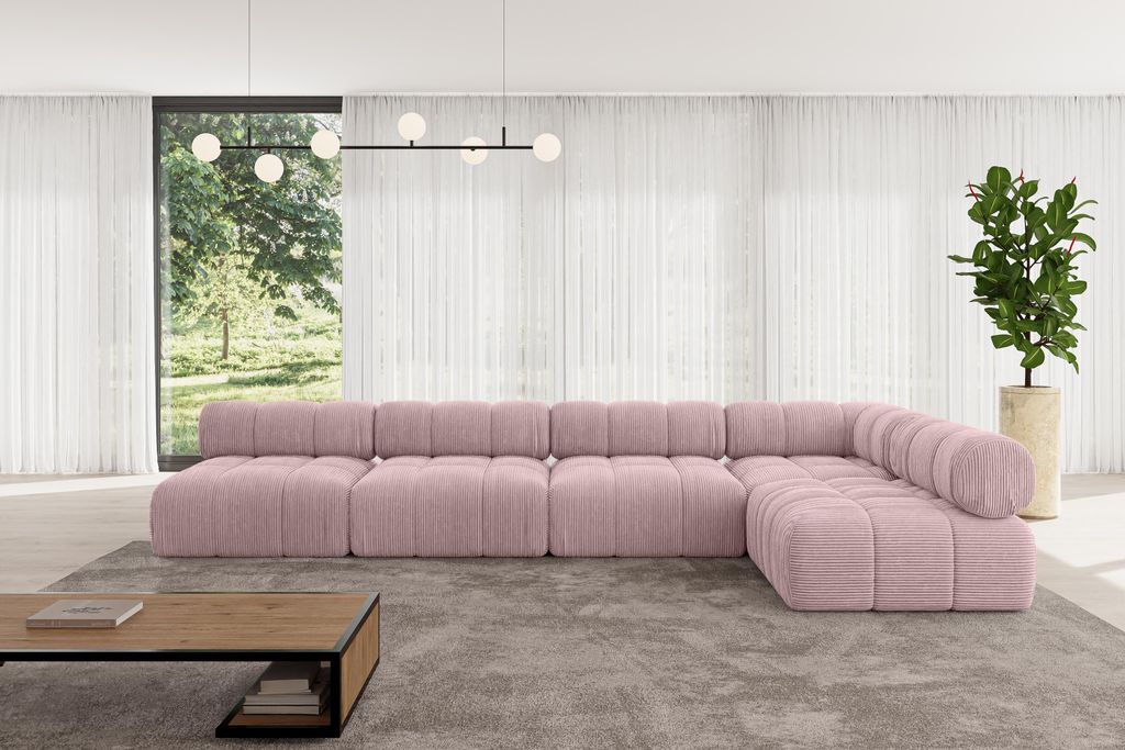 ALTDECOR Modulares Sofa Ecksofa in L-Form - Samaro-L3 - 380x190x70 cm Rosa universal, links/rechts Corner modular Sofa Eckcouch Couch Wohnlandschaf...