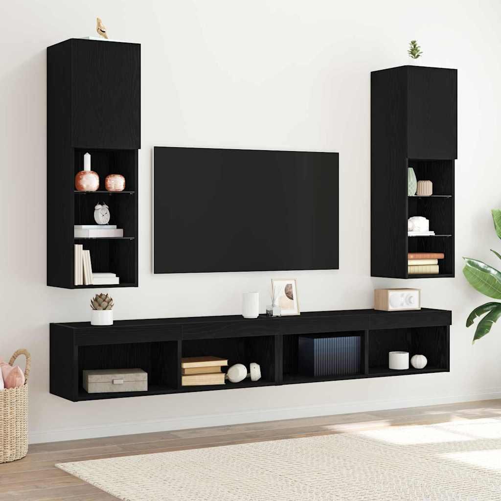 vidaXL TV-Schrankset 2 pcs Schwarz Eichen-Optik 30,5 x 30 x 102 cm