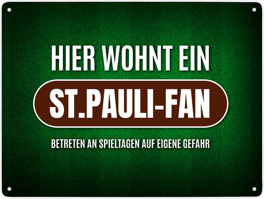 Hier wohnt ein St.Pauli-Fan Metallschild XXL mit Rasen Motiv