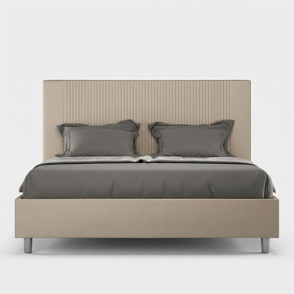 ITYHOME - Gepolstertes Bett mit Lattenrost 160x200 mit Kunstlederbezug Taubengrau Goya