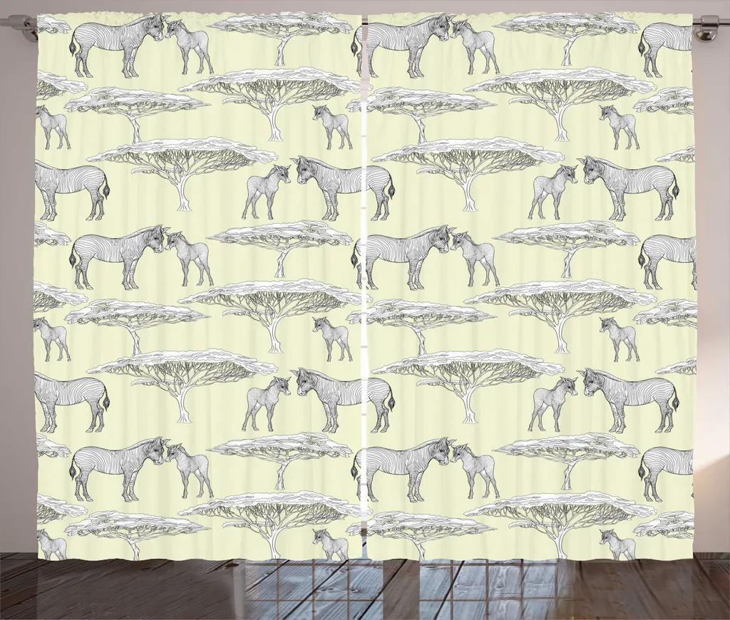 Rideaux de Salon Motif Safari Zèbre 280x225 cm avec Crochets Vert