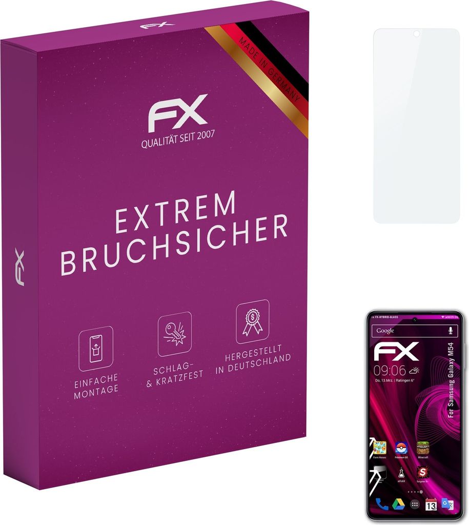 atFoliX FX-Hybrid-Glass Displayfolie kompatibel mit Samsung Galaxy M54 Glasfolie