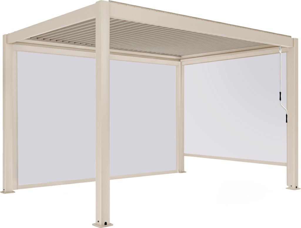 Freistehende bioklimatische Pergola 3x4m und 2 cremefarbene Jalousien - Oviala Athenes