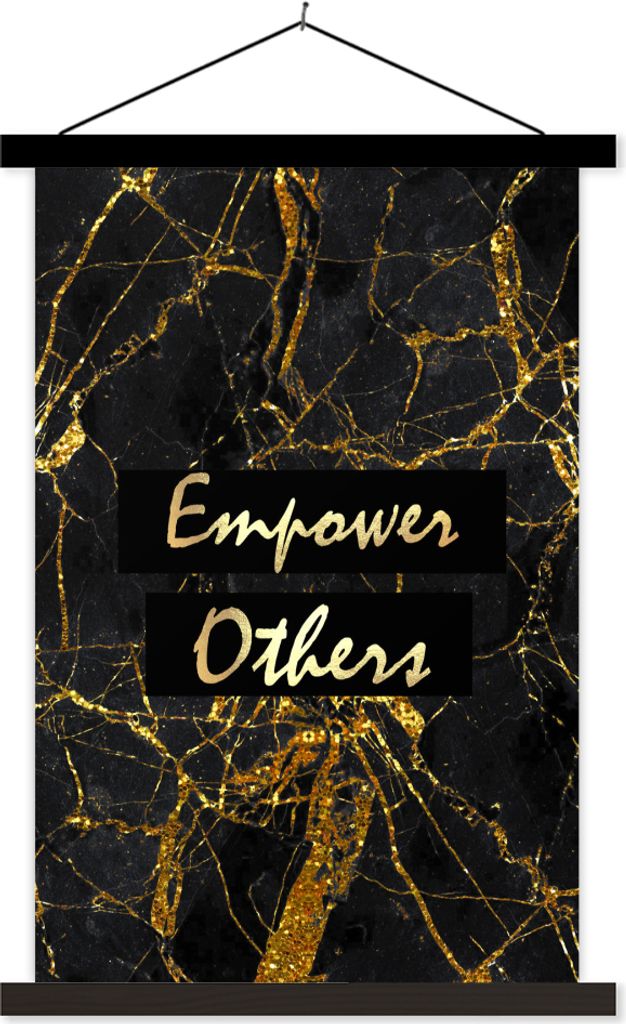 MuchoWow Textilposter Zitat - Macht - Gold - Marmor 60x90 cm mit schwarzem Rahmen - Poster Wohnzimmer