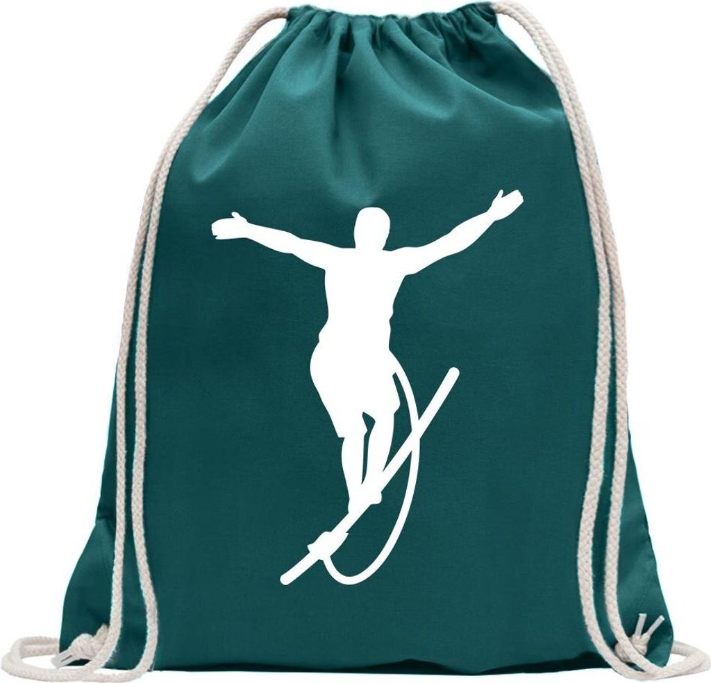 Kiwistar - Turnbeutel - petrol - Seiltanz Laufen Sport Figur - Fun Rucksack Sport Beutel Gymsack Baumwolle mit Ziehgurt