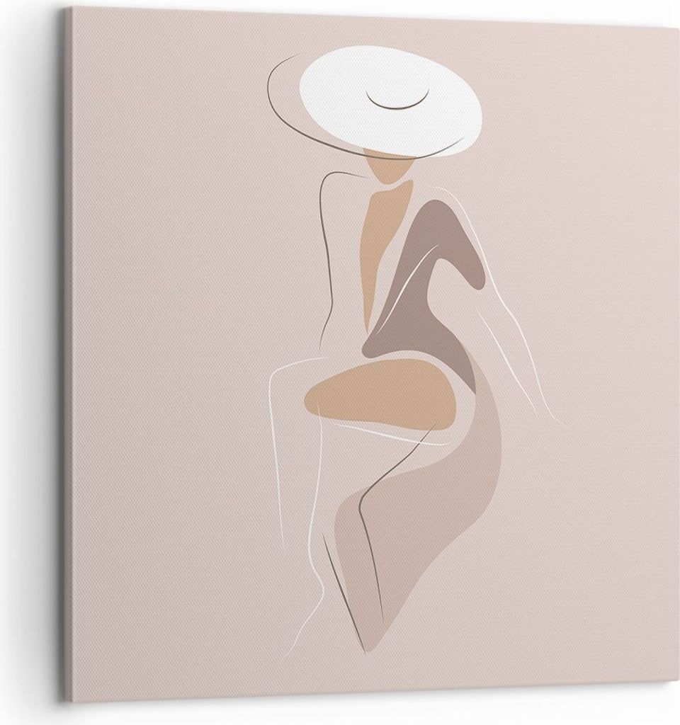 Bild auf Leinwand - Leinwandbild - Einteilig - Buntstift Frau Hut - 60x60cm - Wand Bild - Wanddeko - Wandbilder - Leinwanddruck - Bilder - Wanddeko...