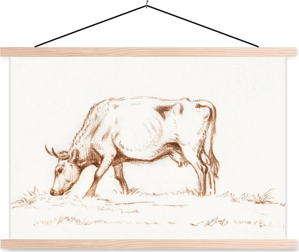 MuchoWow Textilposter Weidender Stier - Gemälde von Jean Bernard 60x40 cm mit holzfarbenen Rahmen - Bilder