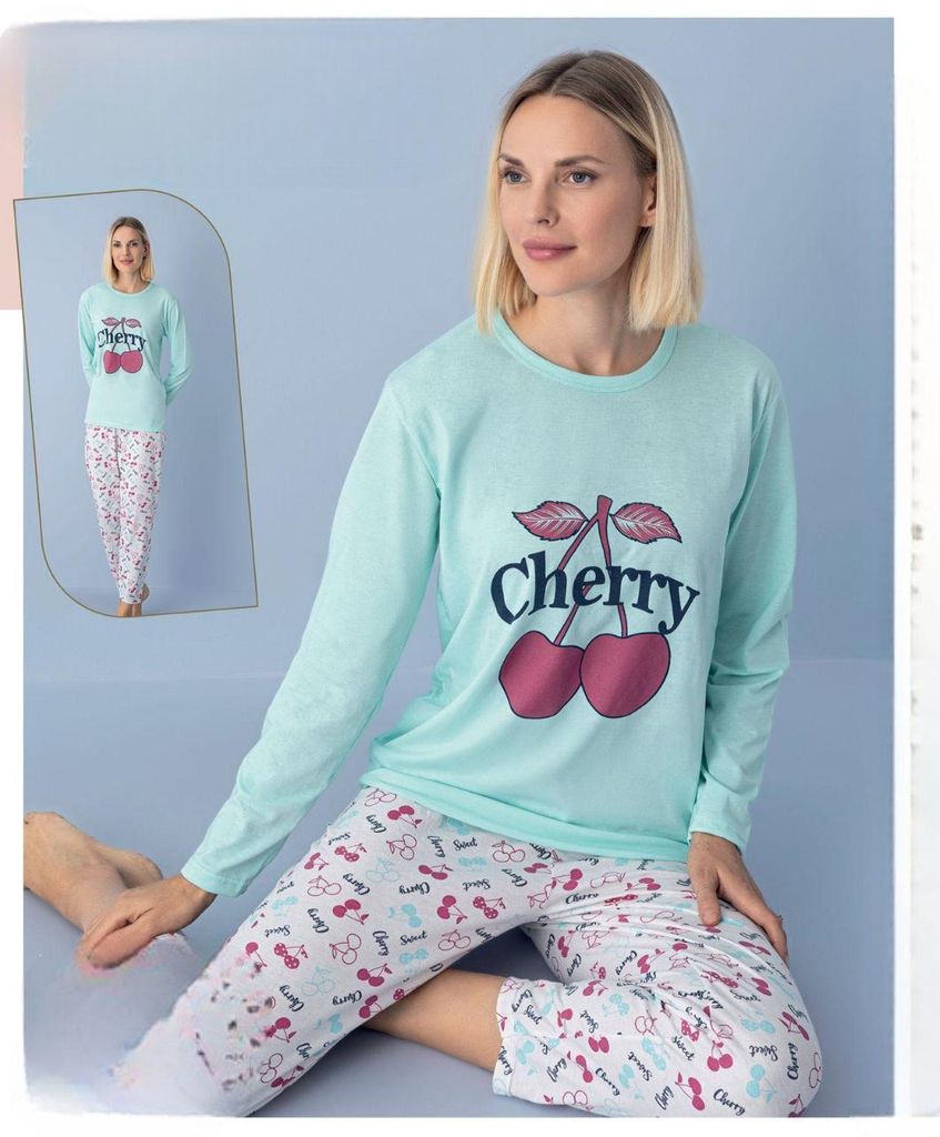 Damen Pyjama Schlafanzug Türkis XL Lang 2-Teiler Set C-62