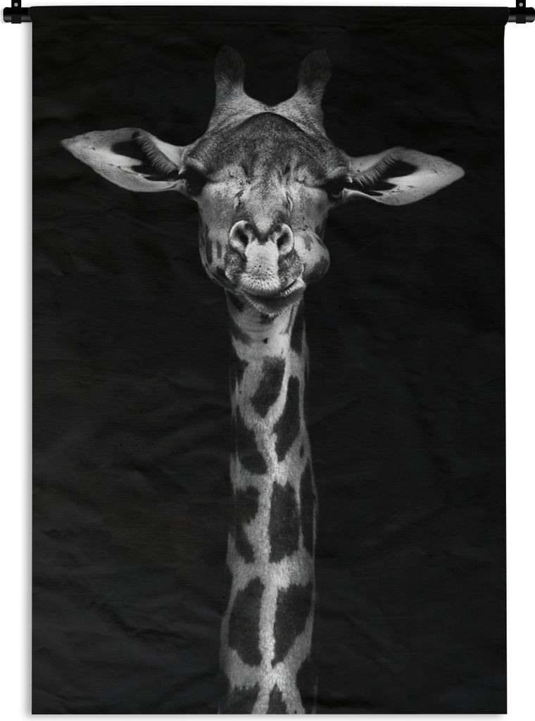 MuchoWow Wandteppich Wandbehang Giraffe - Porträt - Tiere - Schwarz - Weiß 120x180 cm Tapisserie Dekoration Wandtuch - Schlafzimmer - Dekoratio...