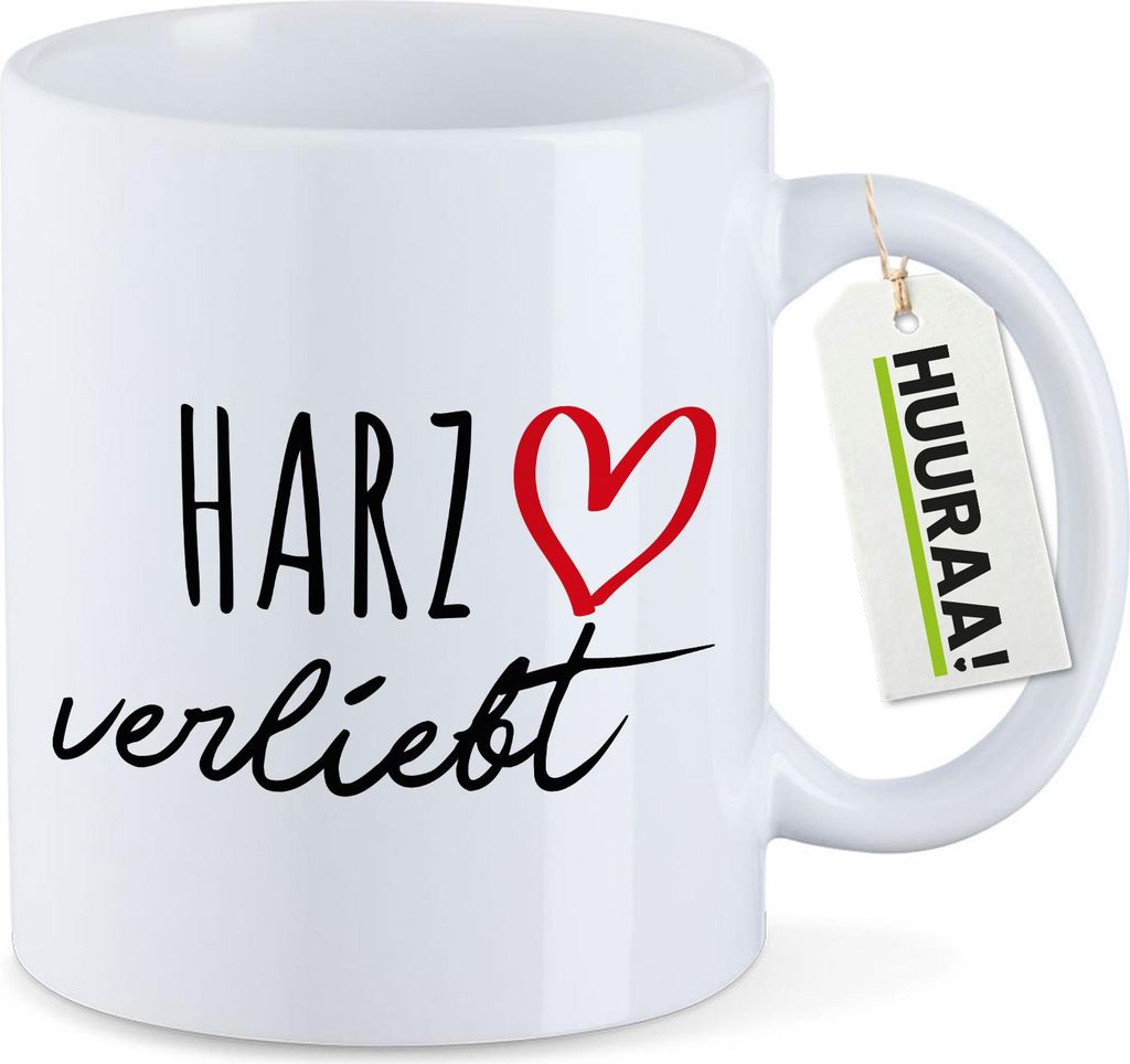 Huuraa Kaffeetasse Harz verliebt 330ml Weiß Keramik Kaffeebecher Geschenkidee