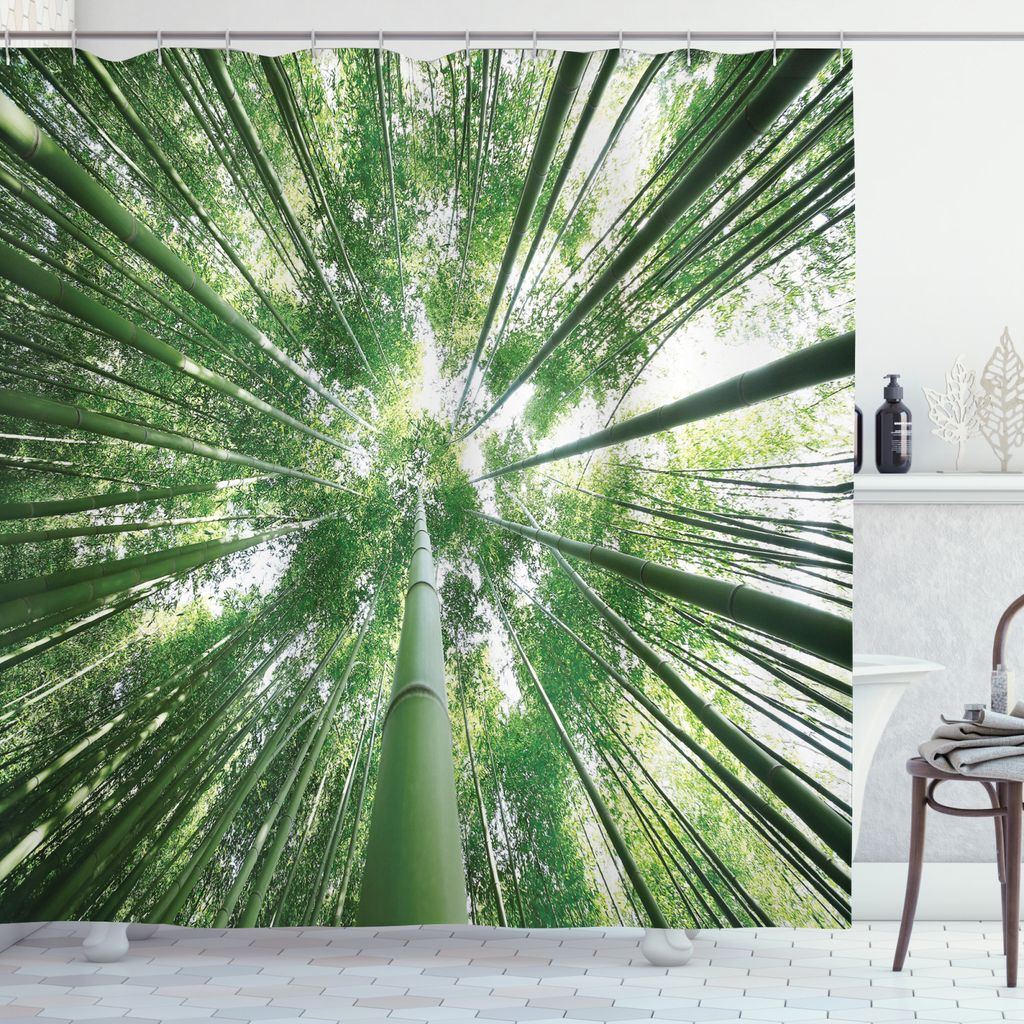 ABAKUHAUS Grün Duschvorhang, Tropic Regen-Wald Bambus, Wasser Blickdicht inkl.12 Ringe Langhaltig Bakterie und Schimmel Resistent, 175 x 200 cm, G...