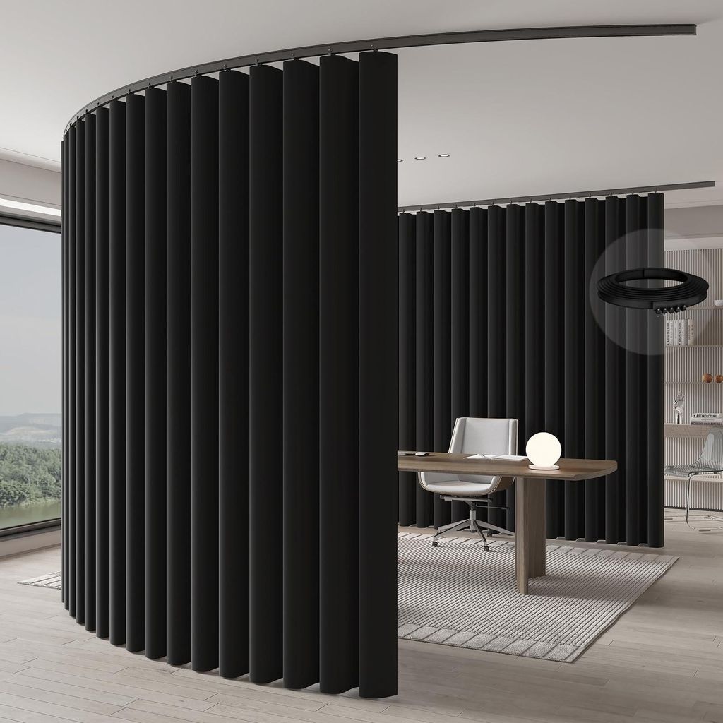 Rideau Paravent - Noir 213x270cm avec Rail de Plafond Image du produit 